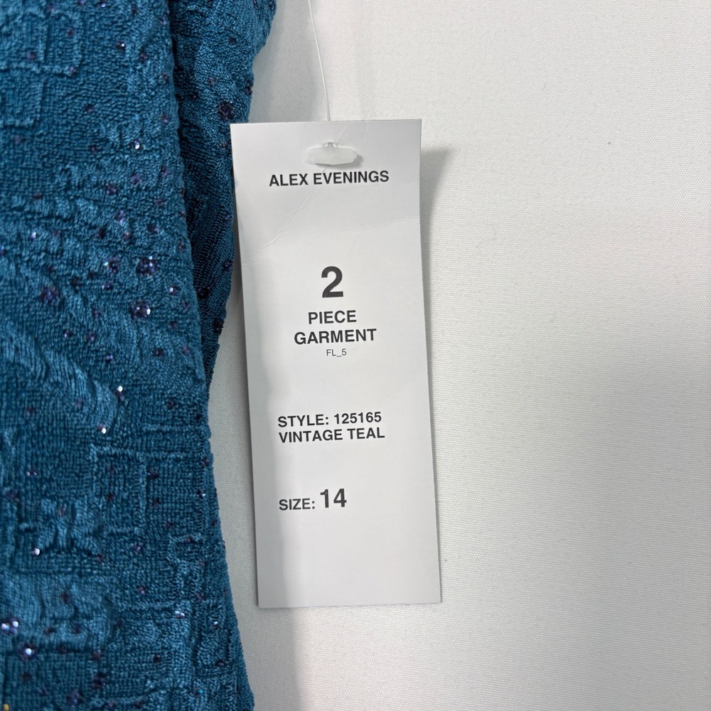 NWT Alex Evenings Womens 2 Piece Maxi Dress Set 14 Teal Glitter Jacket Formal - Picture 4 of 16